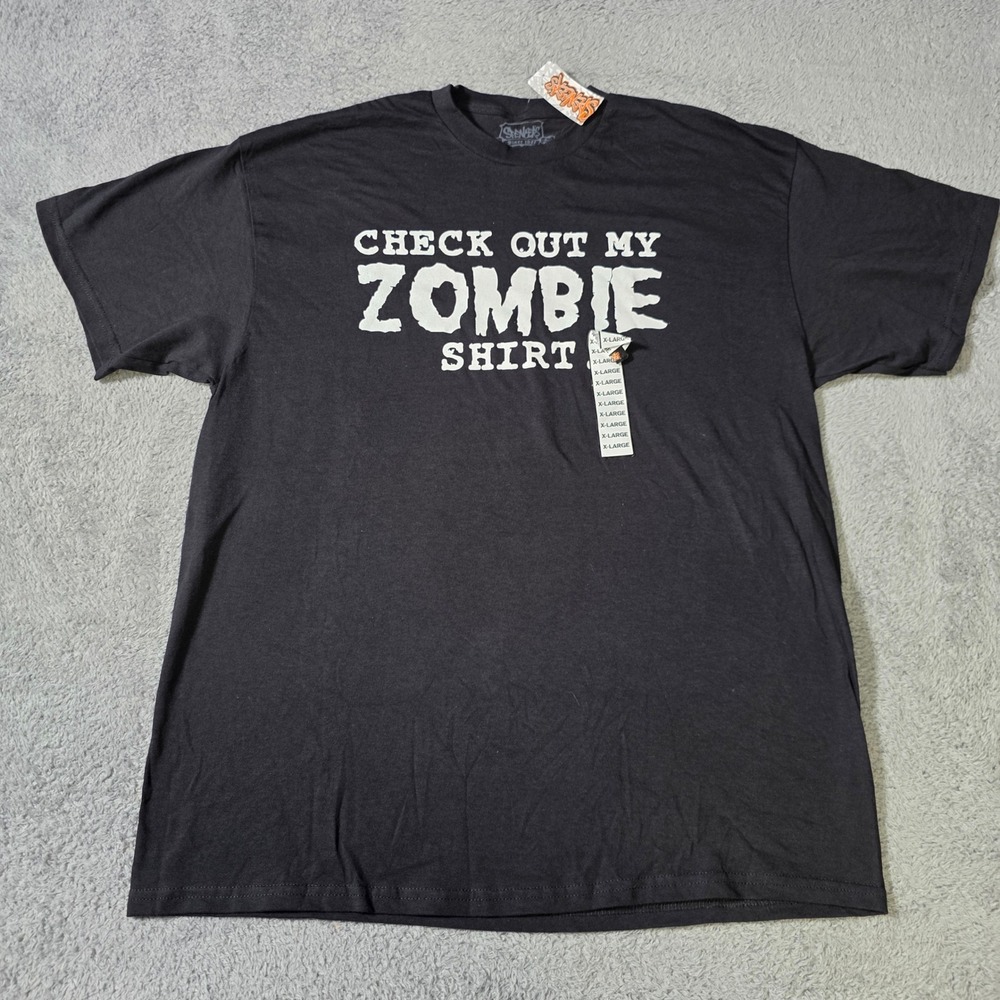 Spencer's Mens XL T-Shirt Black Check Out My Zombie Shirt Graphic Novelty Tee